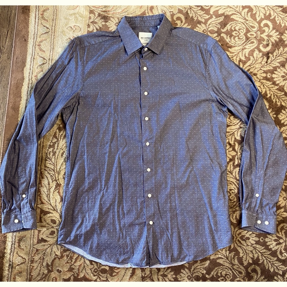 41 | Ben Sherman Tailoring Blue Denim Dot Collar Long Sleeve Skinny Fit Men’s
